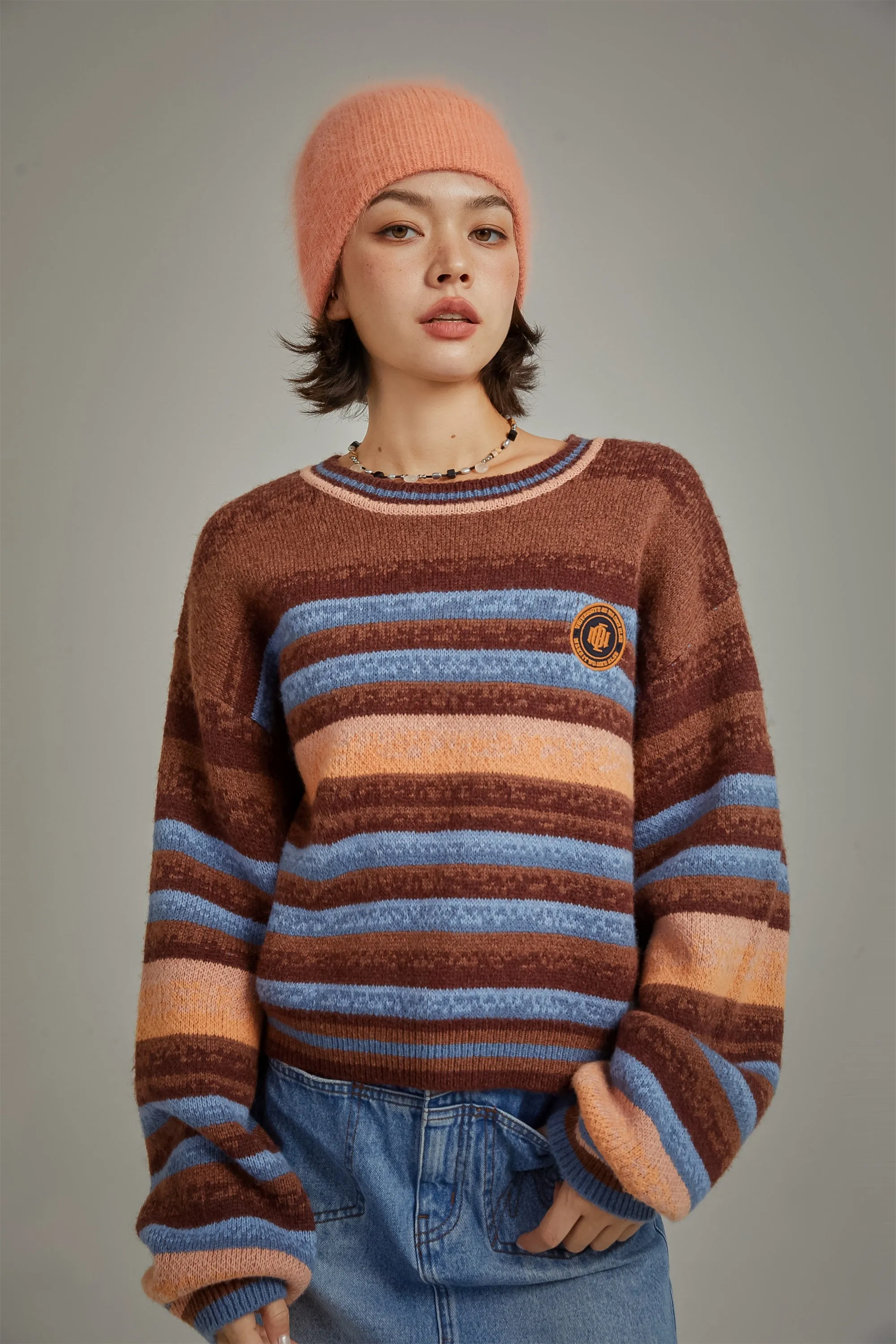 Logo Striped Loose Fit Knit Sweater