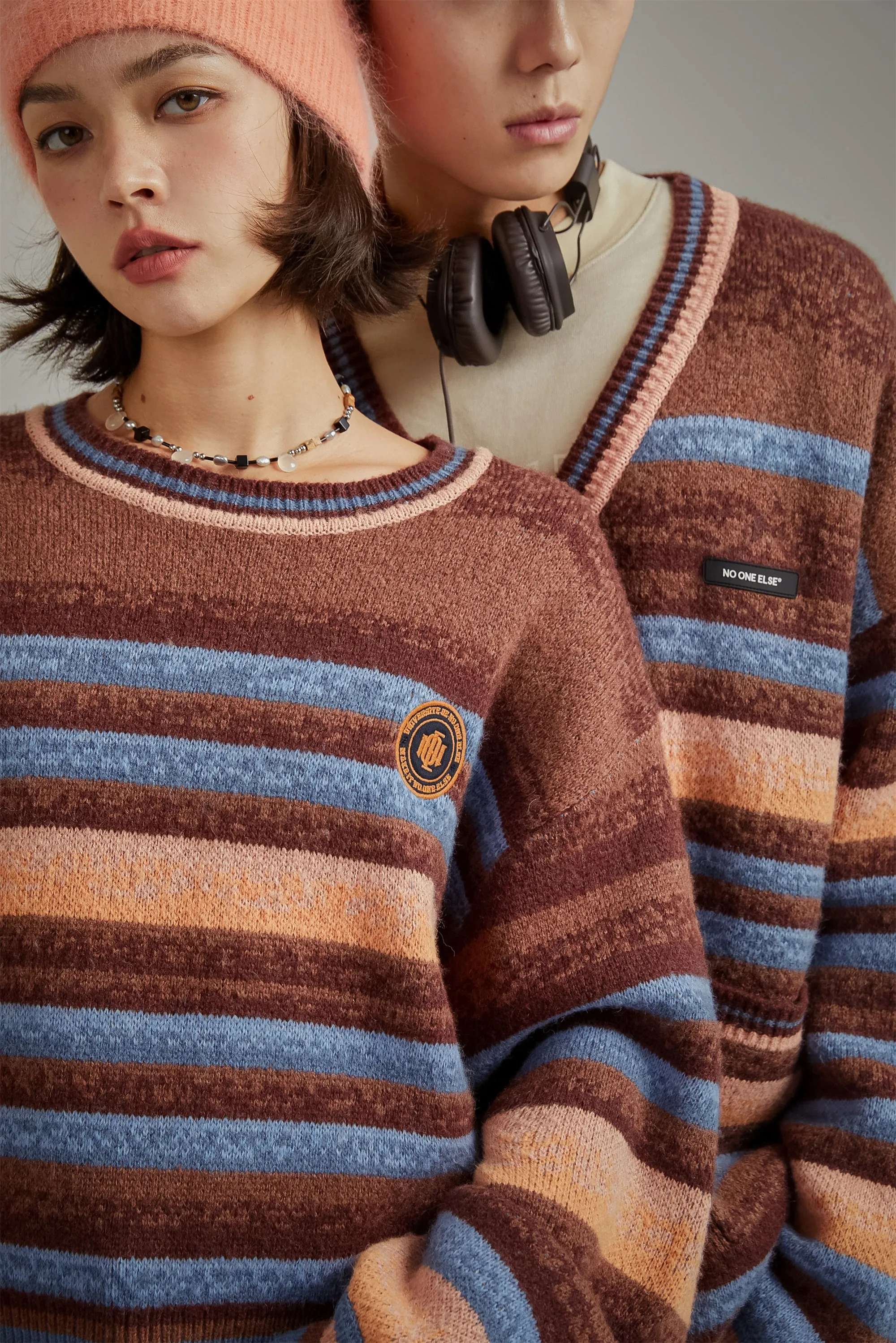 Logo Striped Loose Fit Knit Sweater