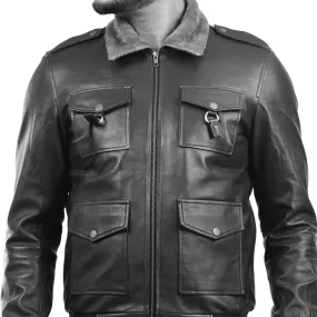 MENS LEATHER JACKET 410140(BLACK)