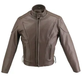 Men's Made in USA Classic Brown Naked Leather Vented Motorcycle Jacket with Gun Pockets