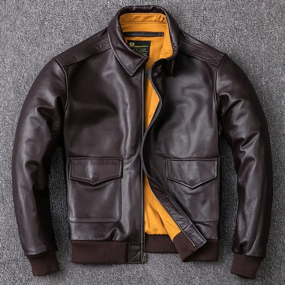 Men's Military Genuine Natural Cowhide Leather Jacket