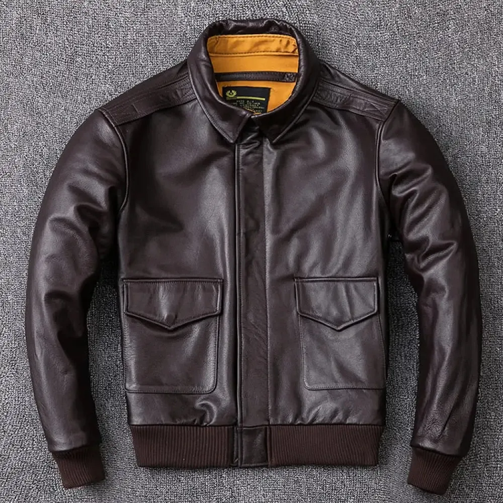 Men's Military Genuine Natural Cowhide Leather Jacket