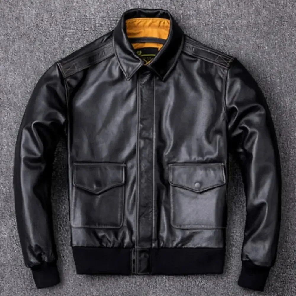 Men's Military Genuine Natural Cowhide Leather Jacket