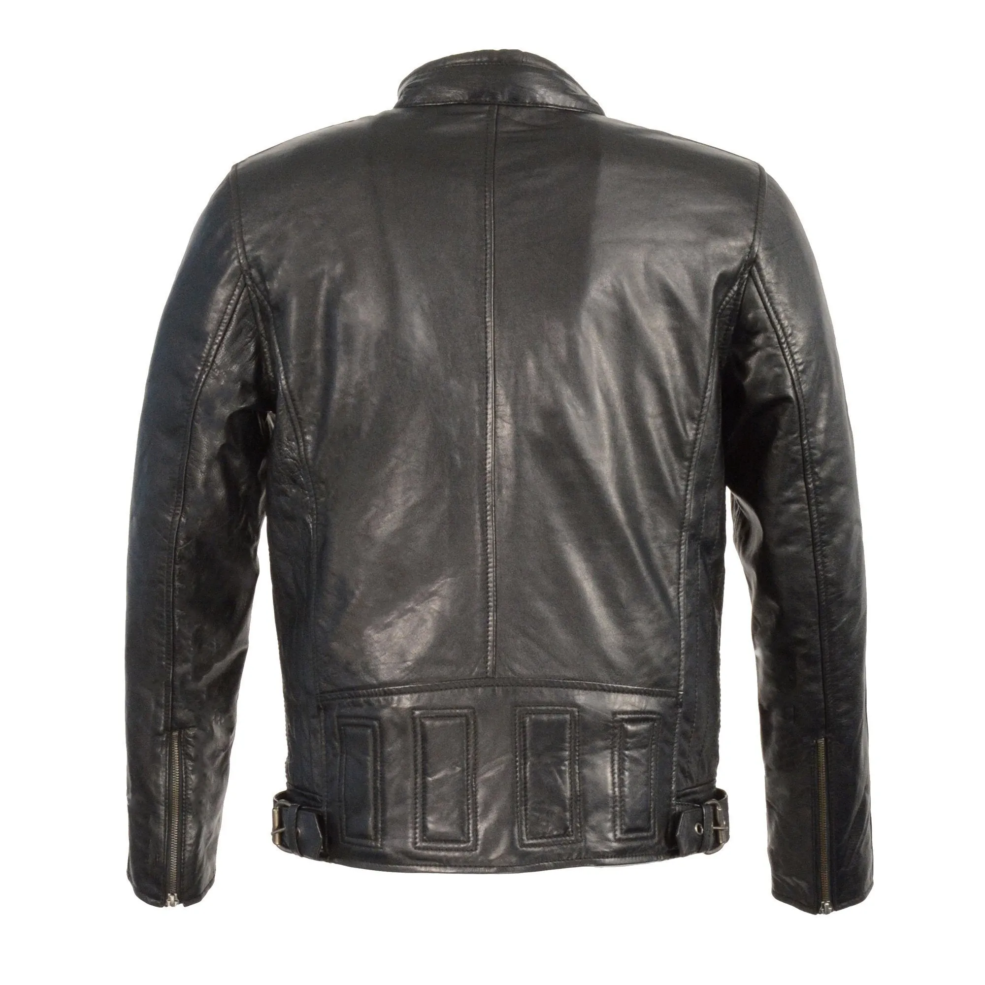 Milwaukee Leather Men's Black Cafe Racer Leather Jacket with Snap Button Collar SFM1835