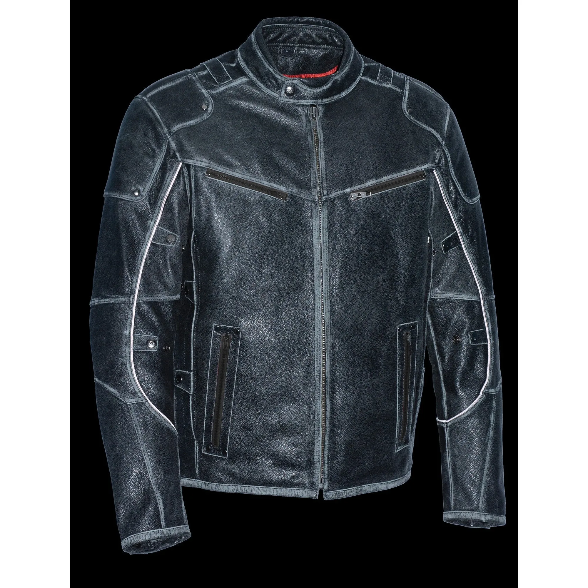 Milwaukee Leather-MLM1536-Men's Vintage Distressed Grey Triple Vented Jacket with Side Stretch