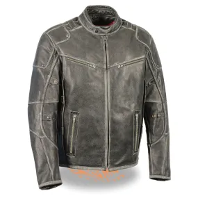 Milwaukee Leather-MLM1536-Men's Vintage Distressed Grey Triple Vented Jacket with Side Stretch