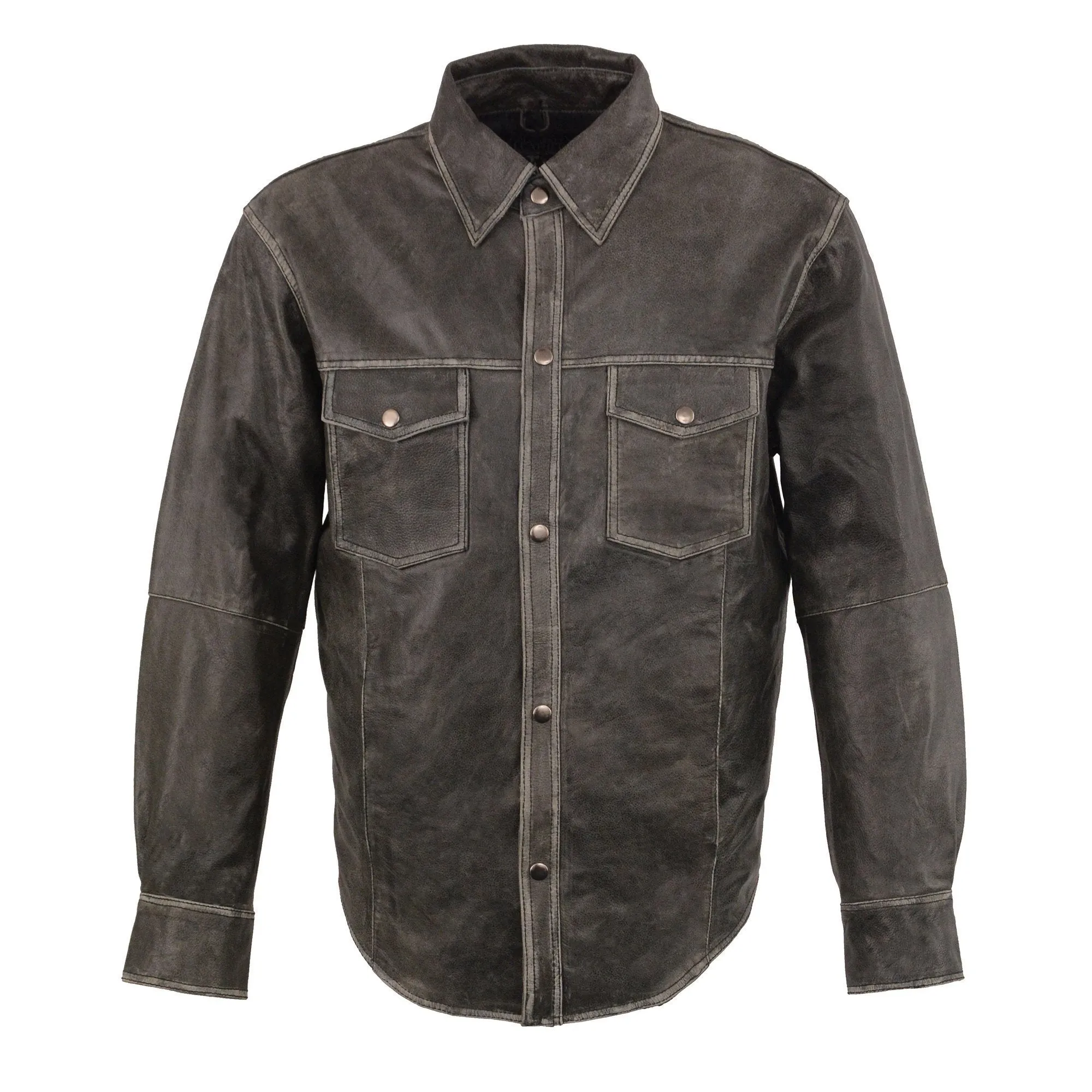 Milwaukee Leather-MLM1605-Men's Distressed Grey Lightweight Leather Snap Front Shirt