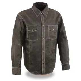 Milwaukee Leather-MLM1605-Men's Distressed Grey Lightweight Leather Snap Front Shirt