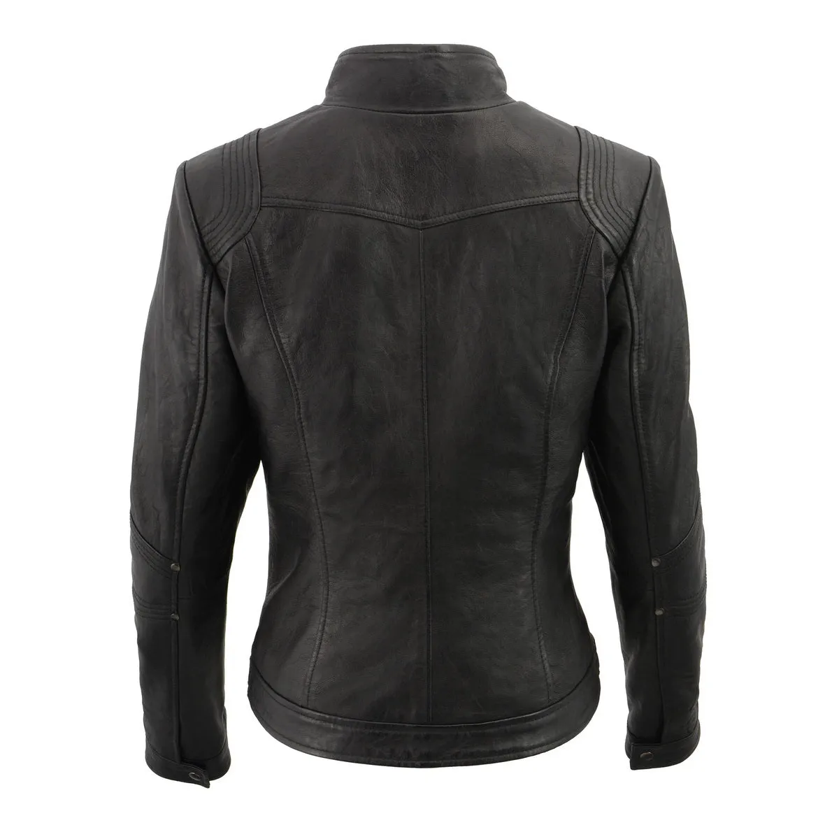 Milwaukee Leather SFL2801 Women's Racer Black Stand Up Collar Motorcycle Fashion Leather Jacket