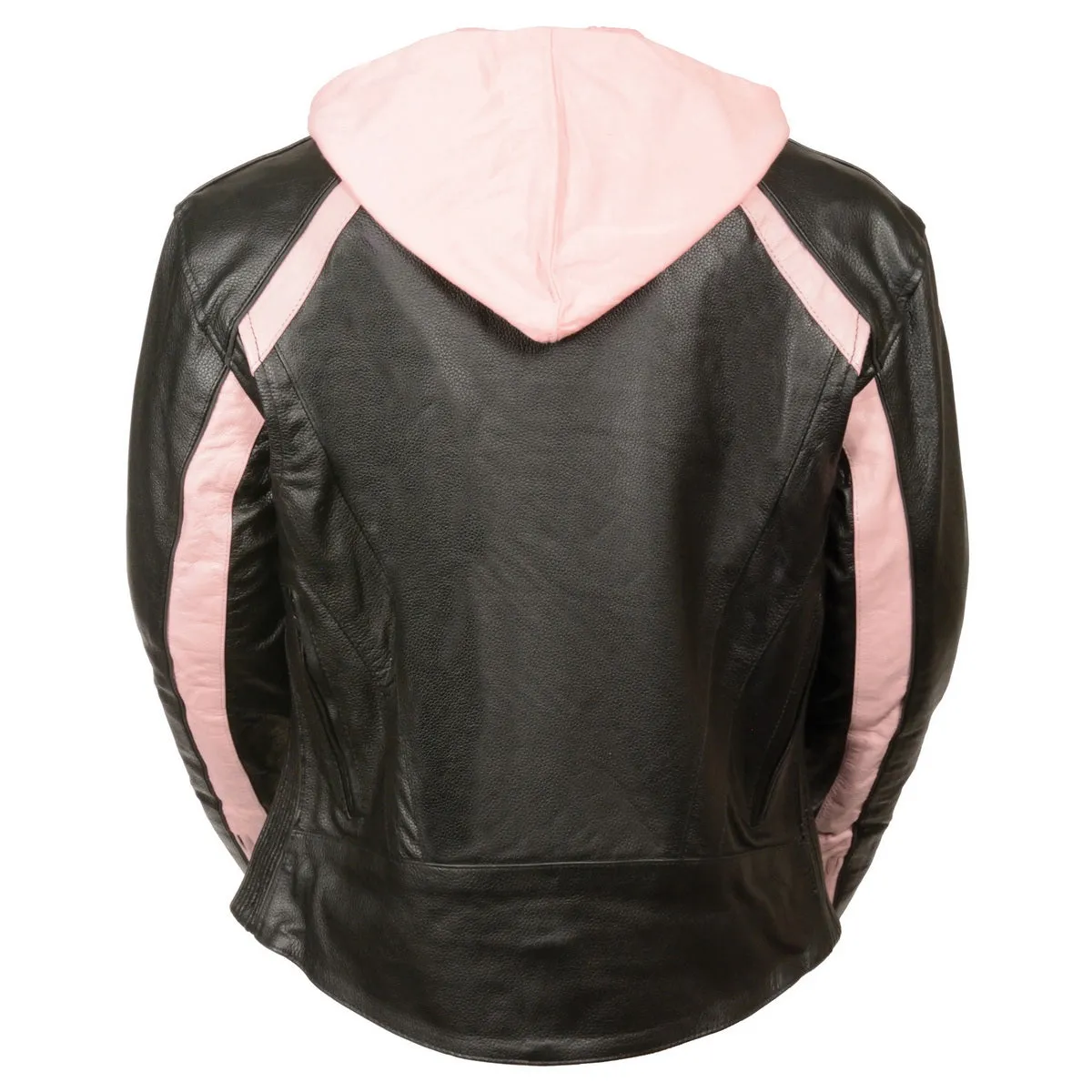 Milwaukee Leather SH1951 Women's Black and Pink Striped Leather Jacket with Zip-Out Hoodie