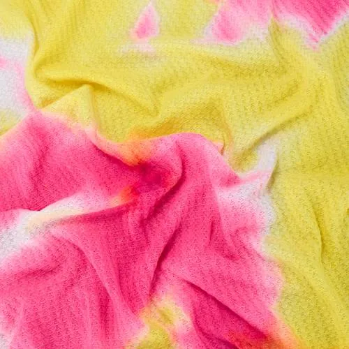 Neon Yellow/Pink Tie Dye Waffle Knit Fabric