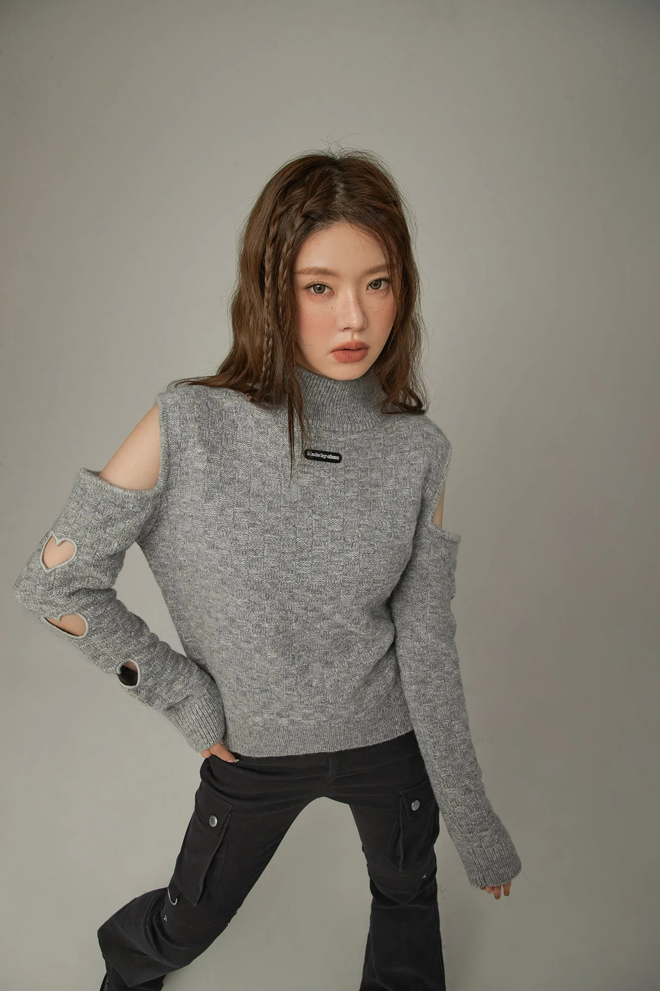 Off-Shoulder Heart Cut Out Knit Sweater