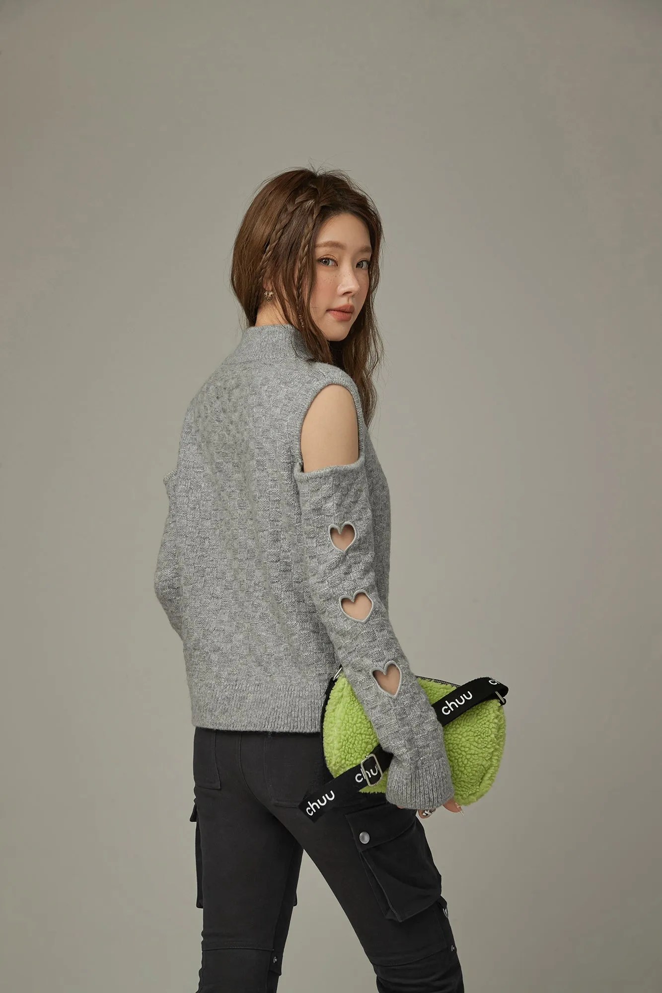 Off-Shoulder Heart Cut Out Knit Sweater