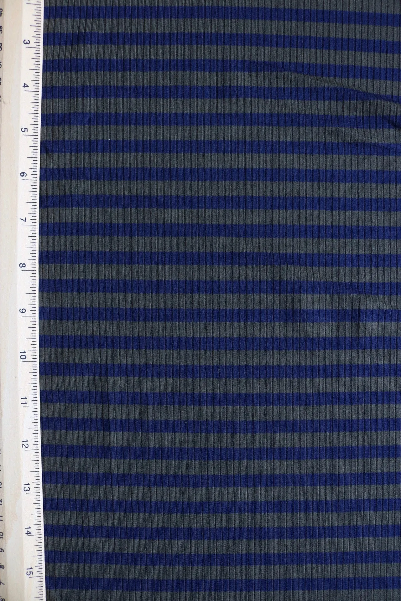 Olive & Navy Yarn Dyed Stripe 4x2 Rib Knit