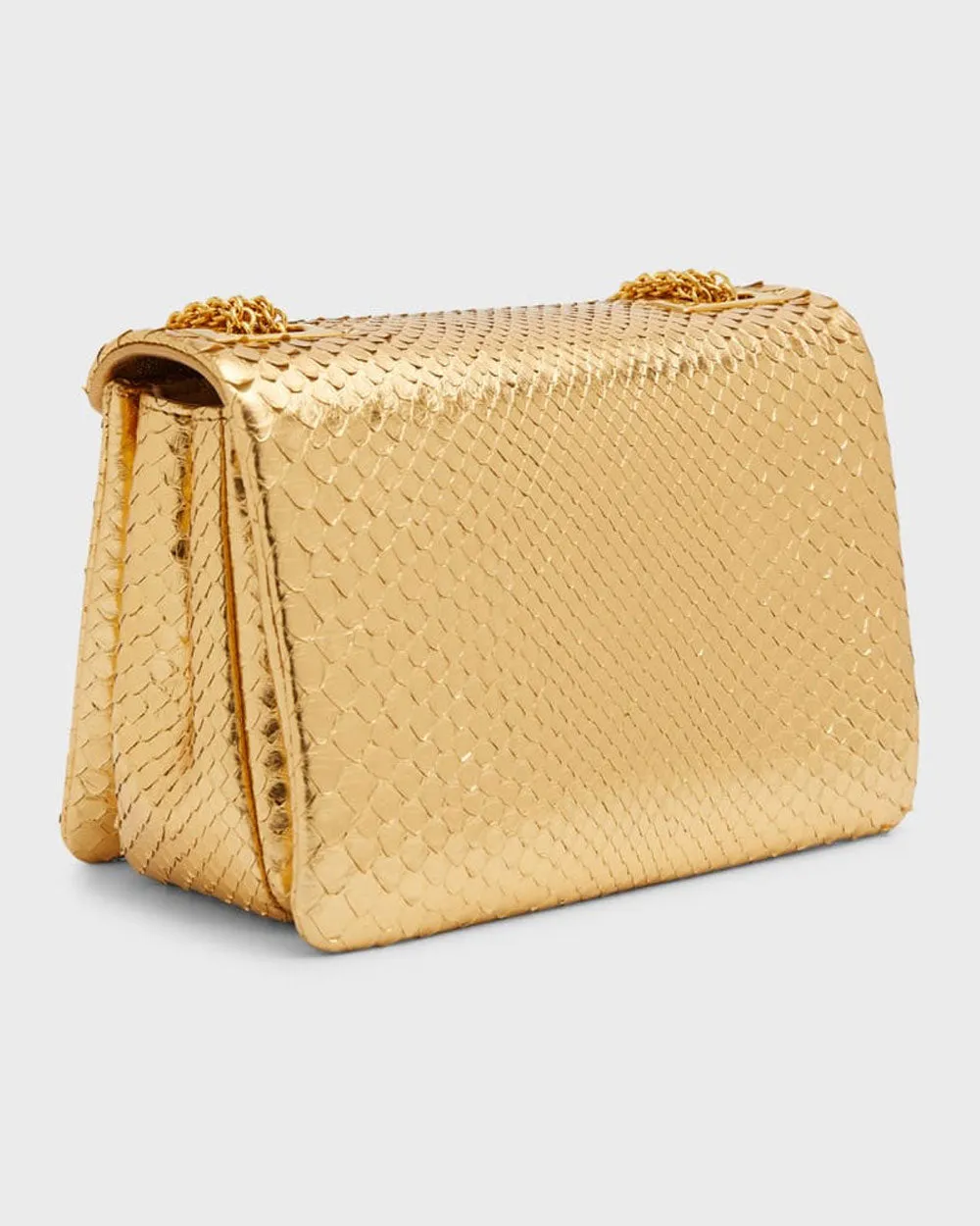 One Stud Small Metallic Snakeskin-Embossed Shoulder Bag in Antique Brass