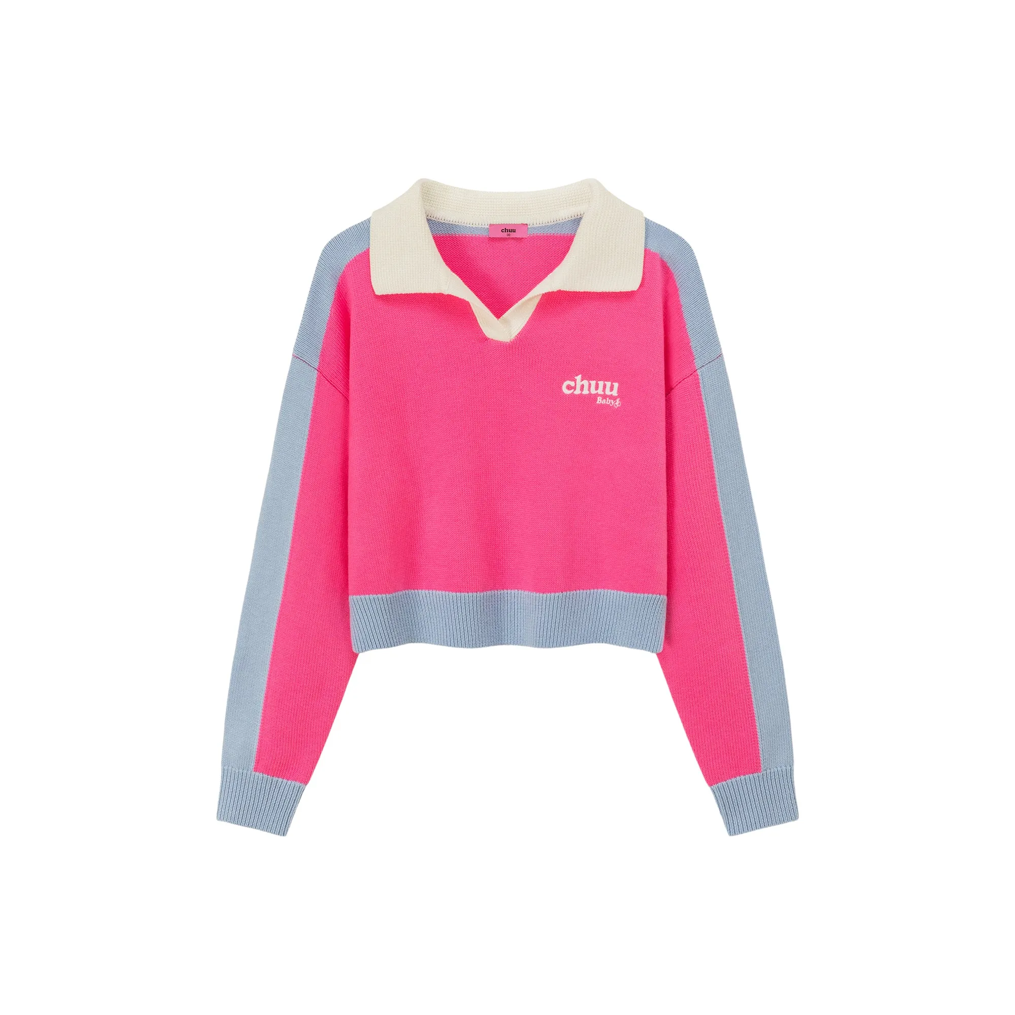 Open Collar Color Knit Sweater