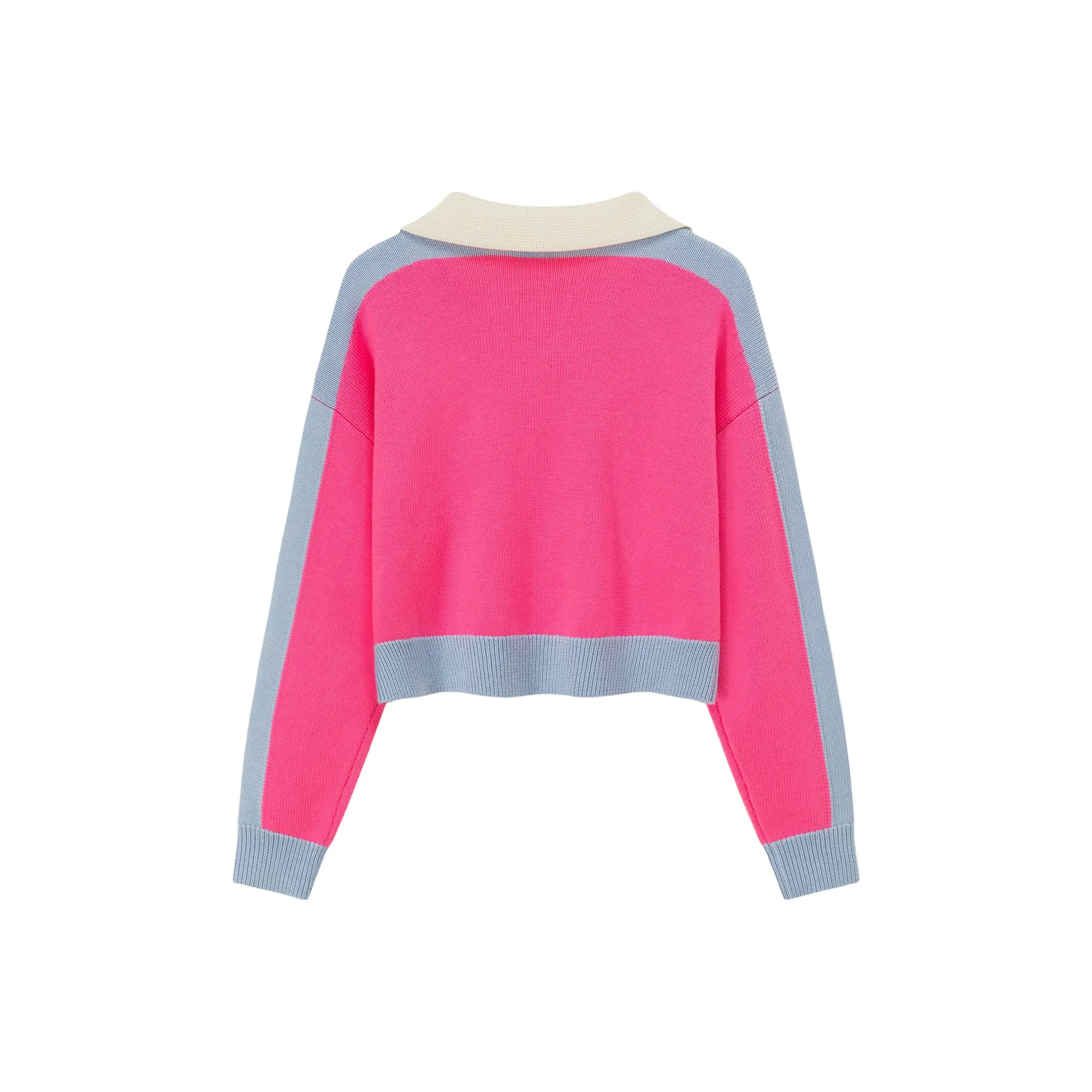 Open Collar Color Knit Sweater