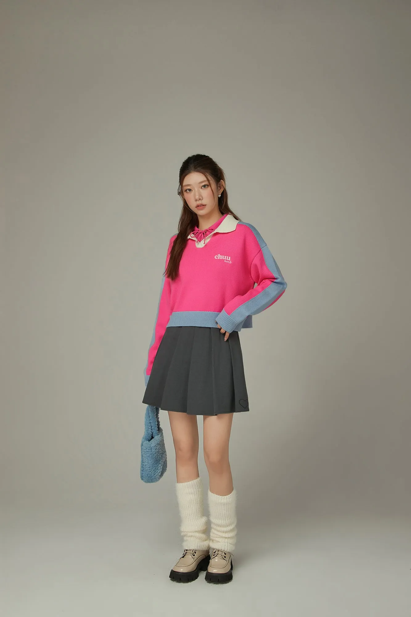 Open Collar Color Knit Sweater