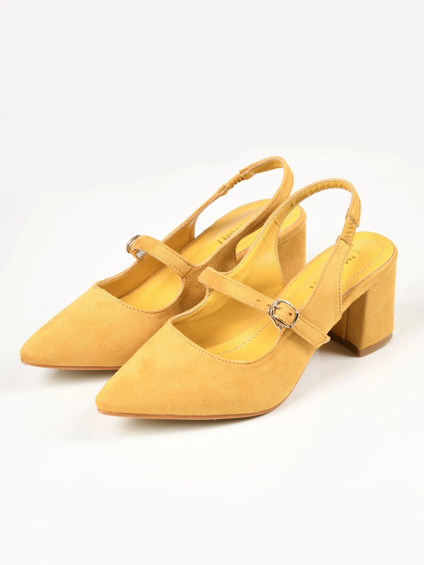 Pointed Suede Heels - Yellow