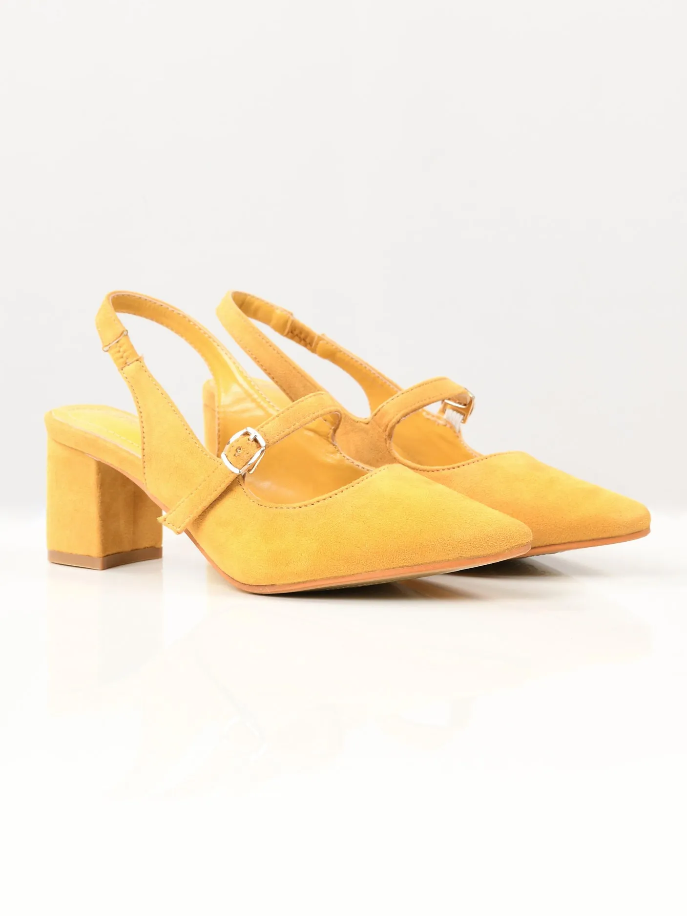 Pointed Suede Heels - Yellow