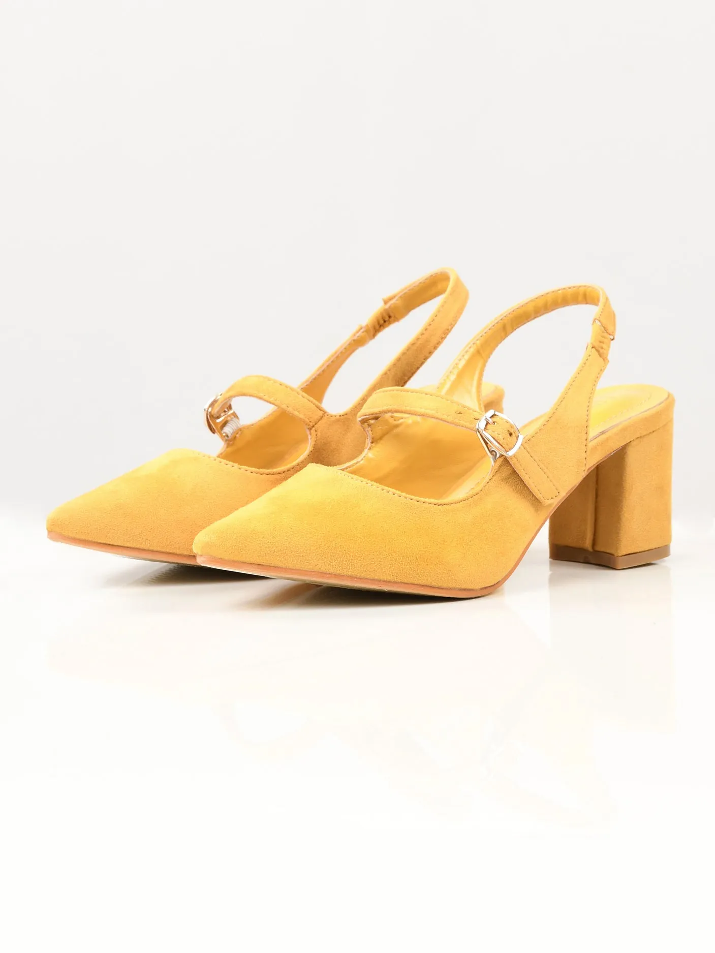 Pointed Suede Heels - Yellow