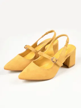 Pointed Suede Heels - Yellow