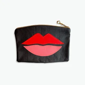 Recylced Leather Pouch Red Pink Lips