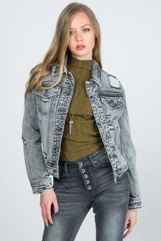 REGULAR GRAY DENIM JACKET WITH DESTROY