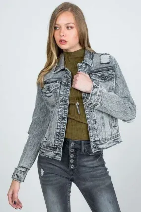 REGULAR GRAY DENIM JACKET WITH DESTROY