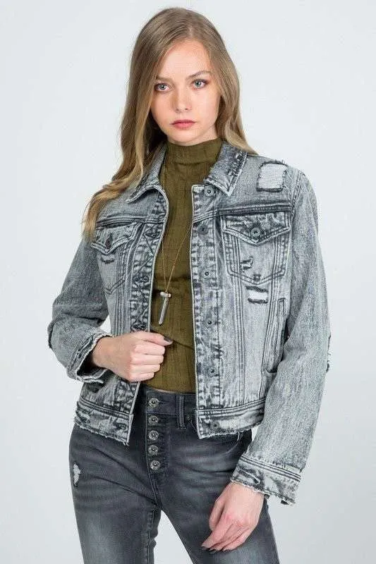 REGULAR GRAY DENIM JACKET WITH DESTROY