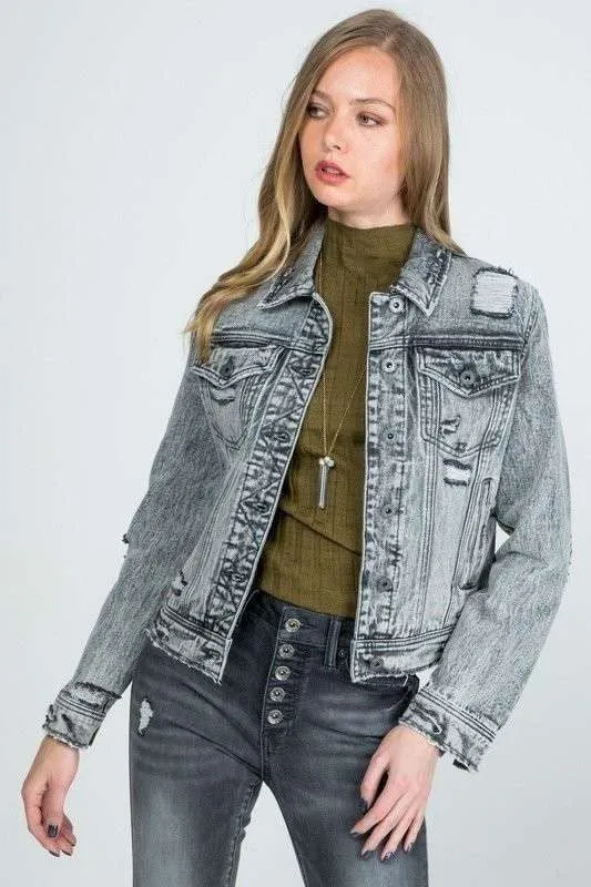 REGULAR GRAY DENIM JACKET WITH DESTROY