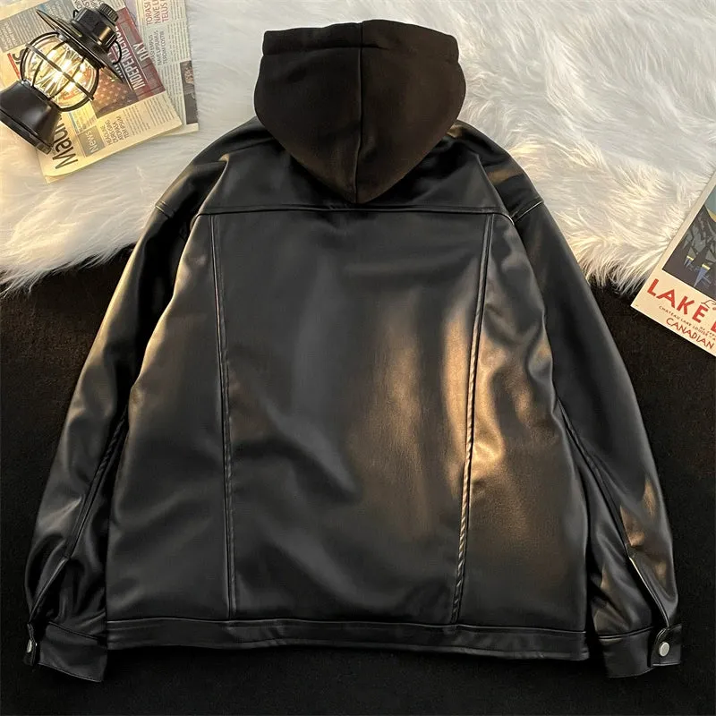 Spring and Autumn Loose American Fake Two-Piece Handsome Leather Coat