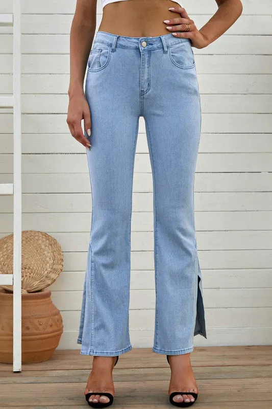 Stretch Rhinestone Side Slit Jeans