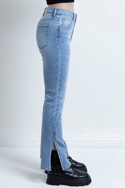 Stretch Rhinestone Side Slit Jeans