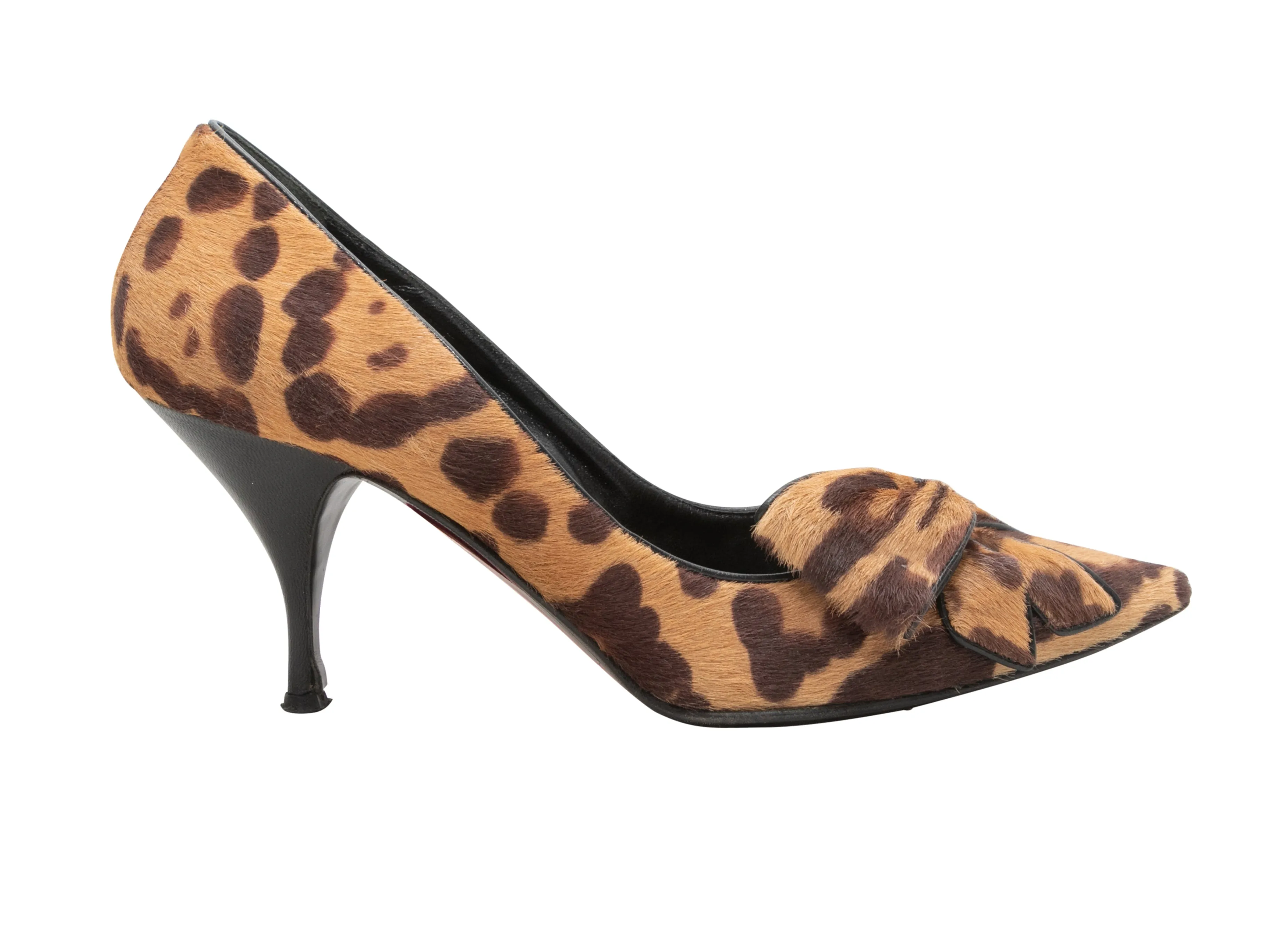 Tan & Brown Valentino Ponyhair Leopard Print Pointed-Toe Pumps Size 38.5