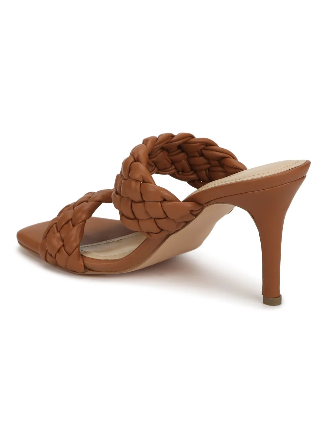 Tan PU Braided Stiletto Mules