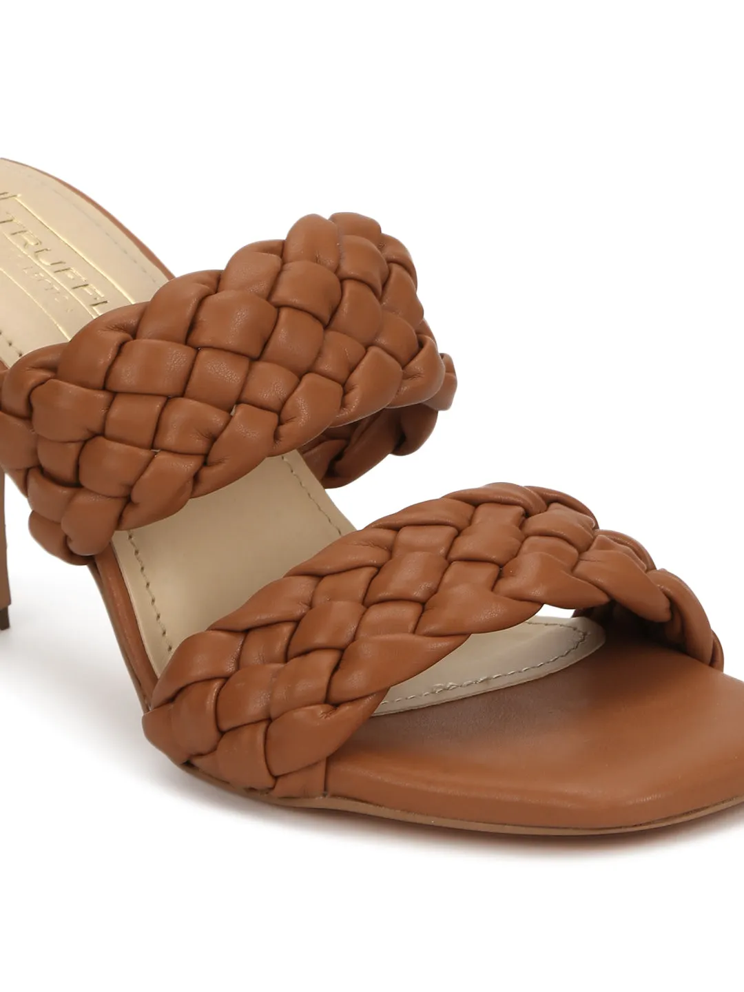 Tan PU Braided Stiletto Mules