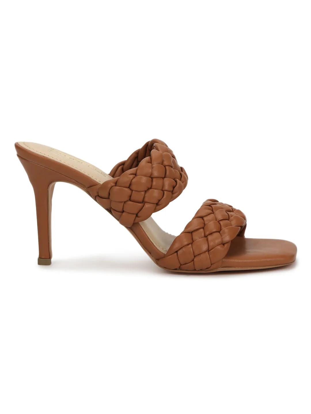 Tan PU Braided Stiletto Mules