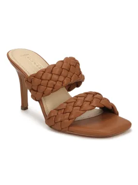 Tan PU Braided Stiletto Mules