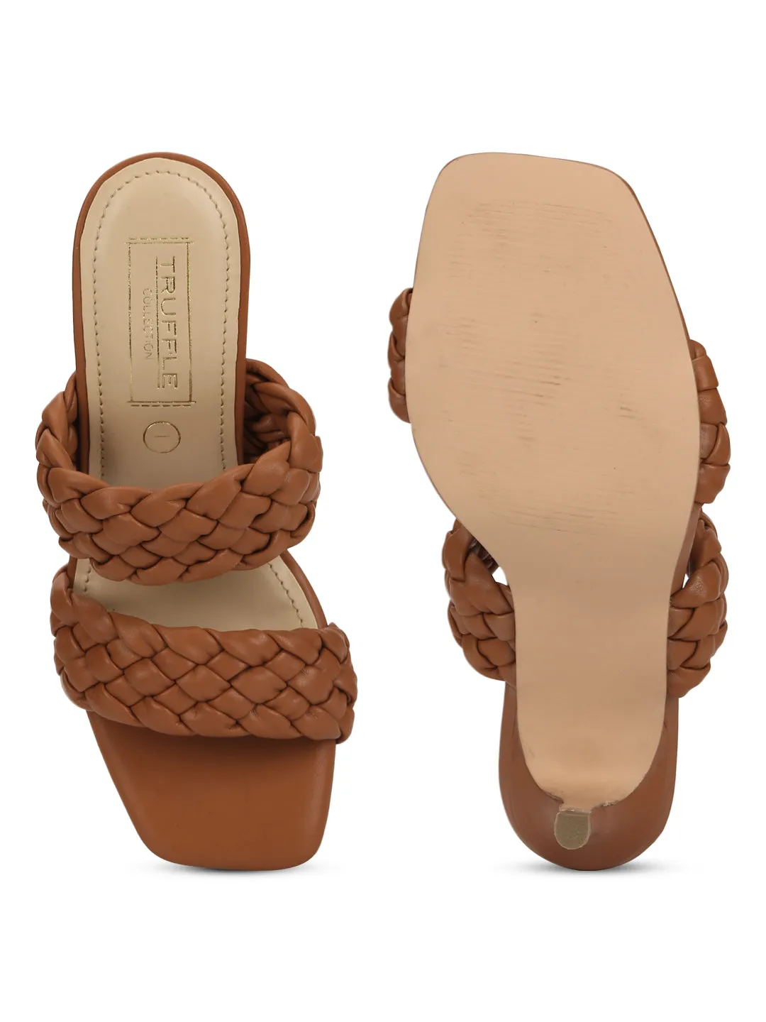 Tan PU Braided Stiletto Mules