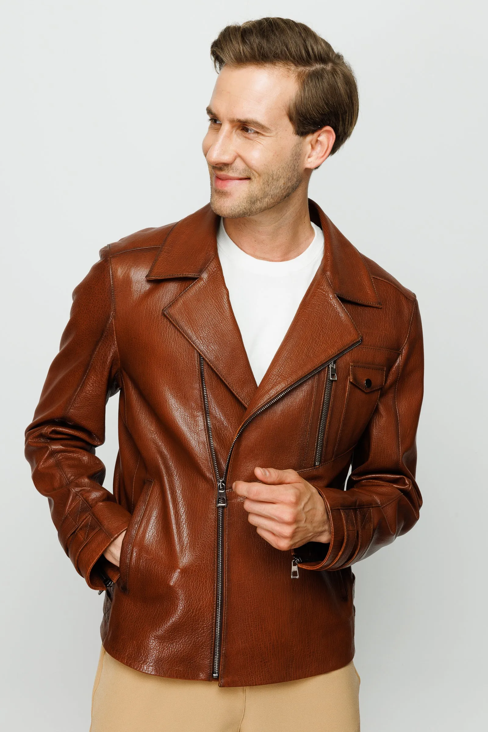 The Monola Tan Leather Men Jacket