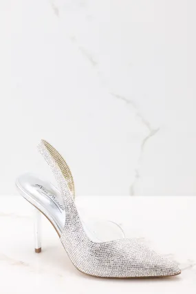 Two Steps Ahead Silver Rhinestone Heels