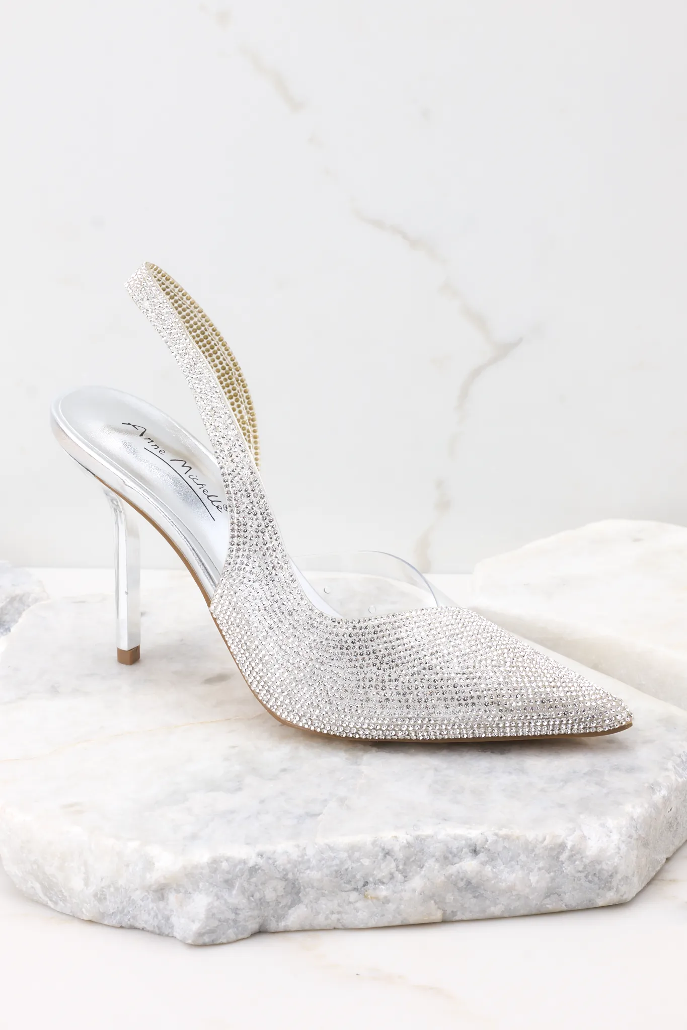 Two Steps Ahead Silver Rhinestone Heels