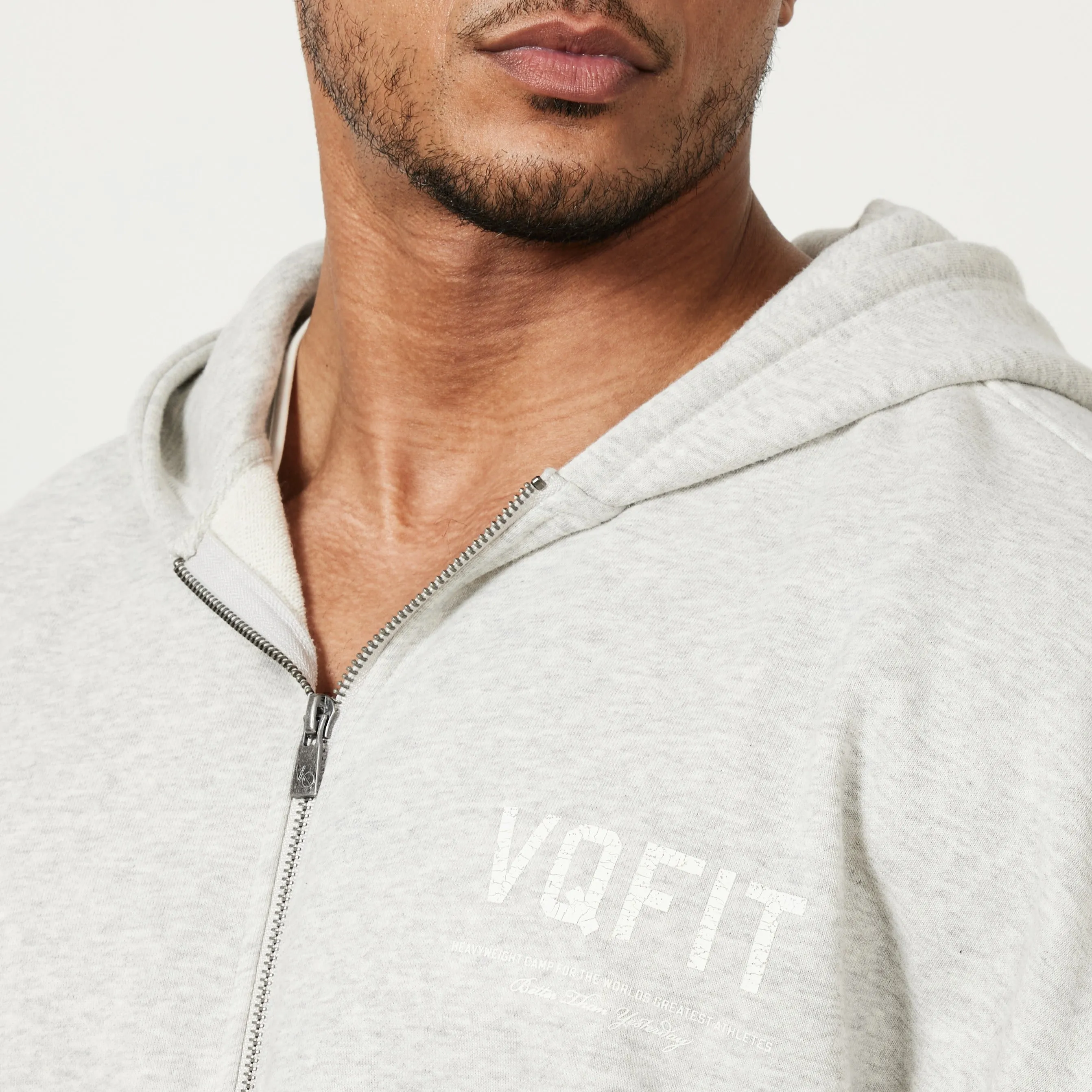 Vanquish VQFIT Distressed Print Oat Marl Full Zip Oversized Hoodie