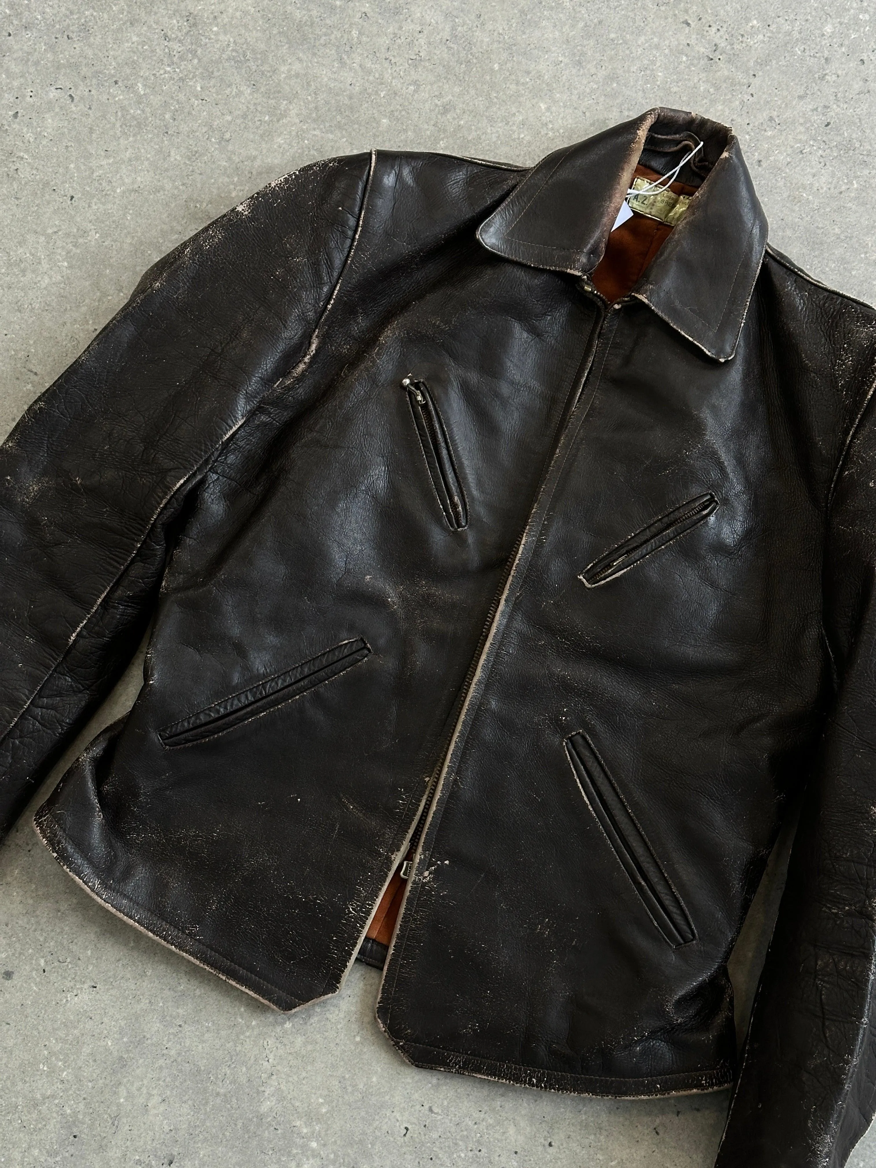 Vintage Distressed Structured Leather Jacket - S/M