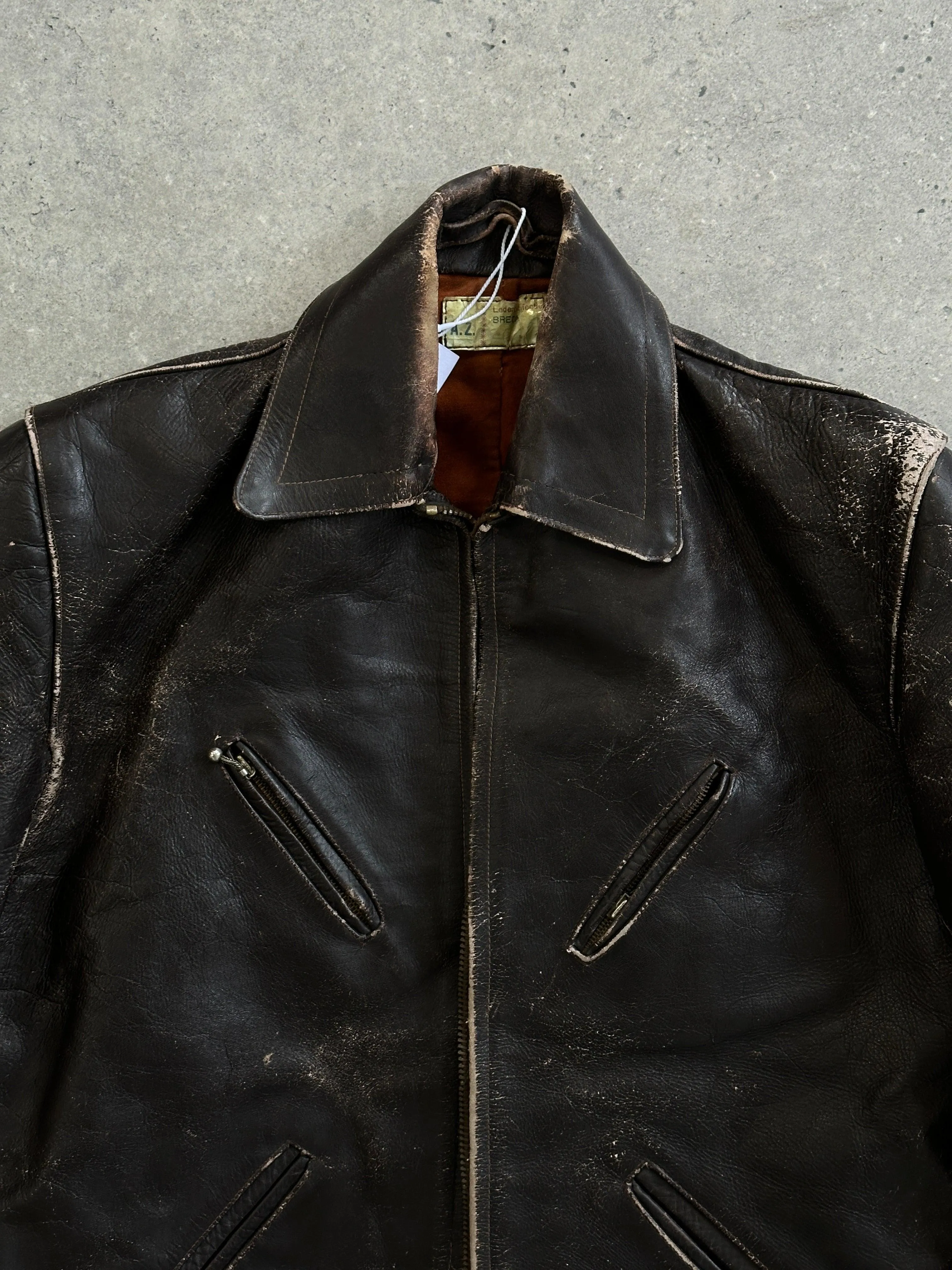 Vintage Distressed Structured Leather Jacket - S/M