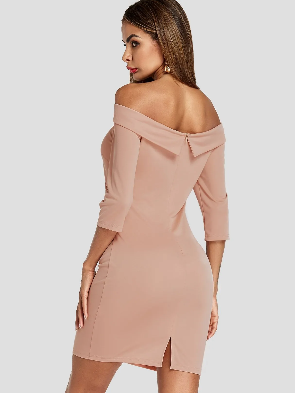 Wholesale Off The Shoulder 3/4 Sleeve Length Backless Bodycon Dresses