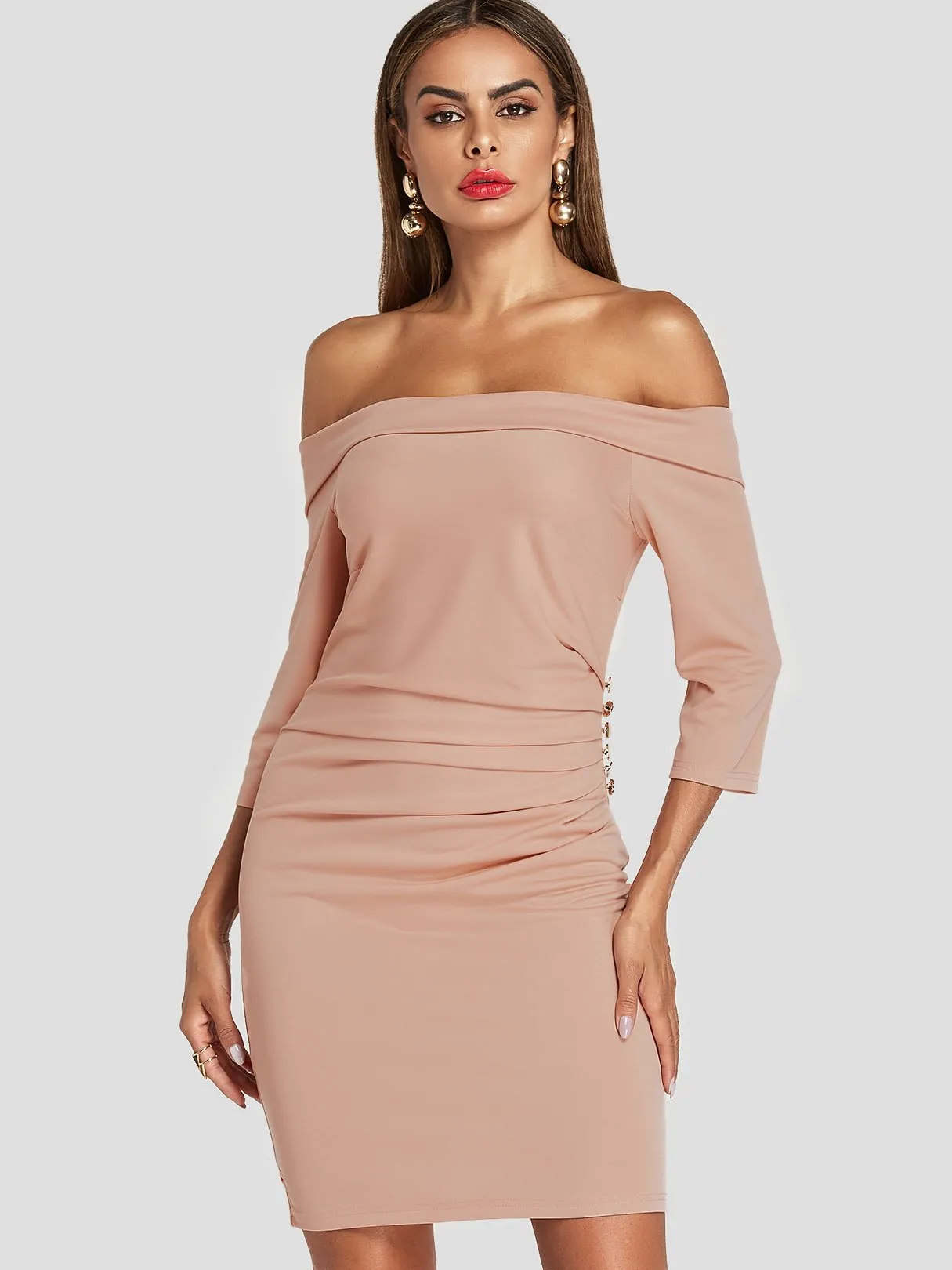 Wholesale Off The Shoulder 3/4 Sleeve Length Backless Bodycon Dresses