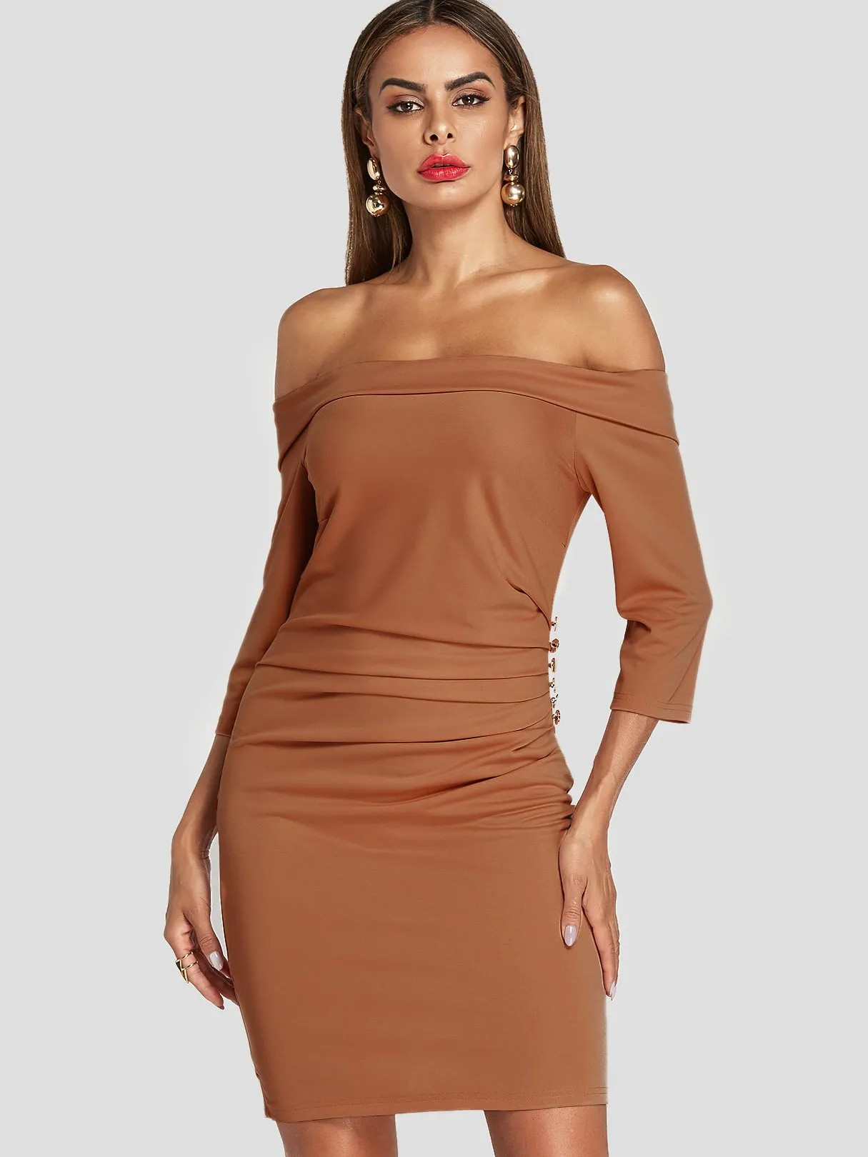 Wholesale Off The Shoulder 3/4 Sleeve Length Backless Bodycon Dresses