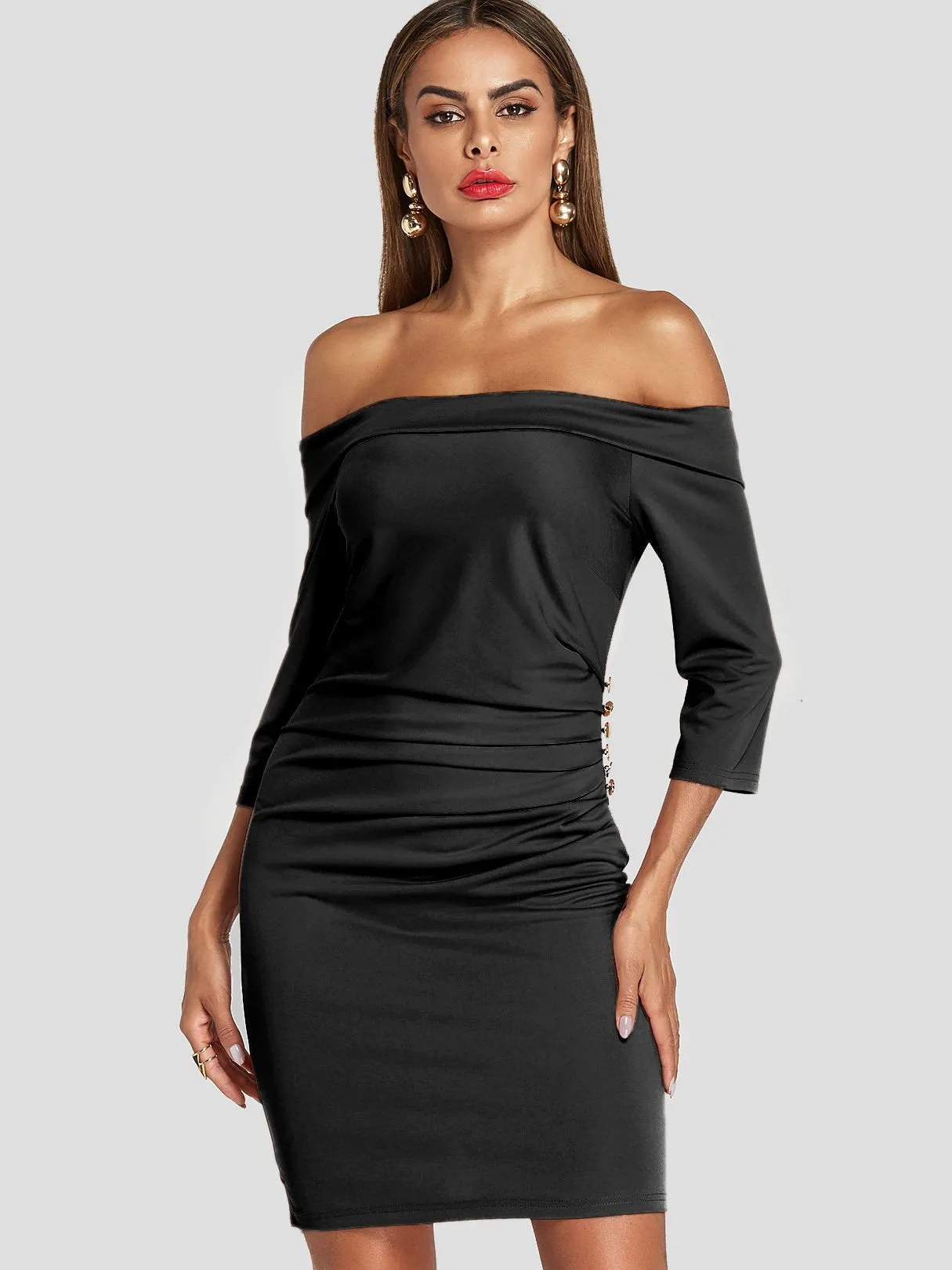 Wholesale Off The Shoulder 3/4 Sleeve Length Backless Bodycon Dresses